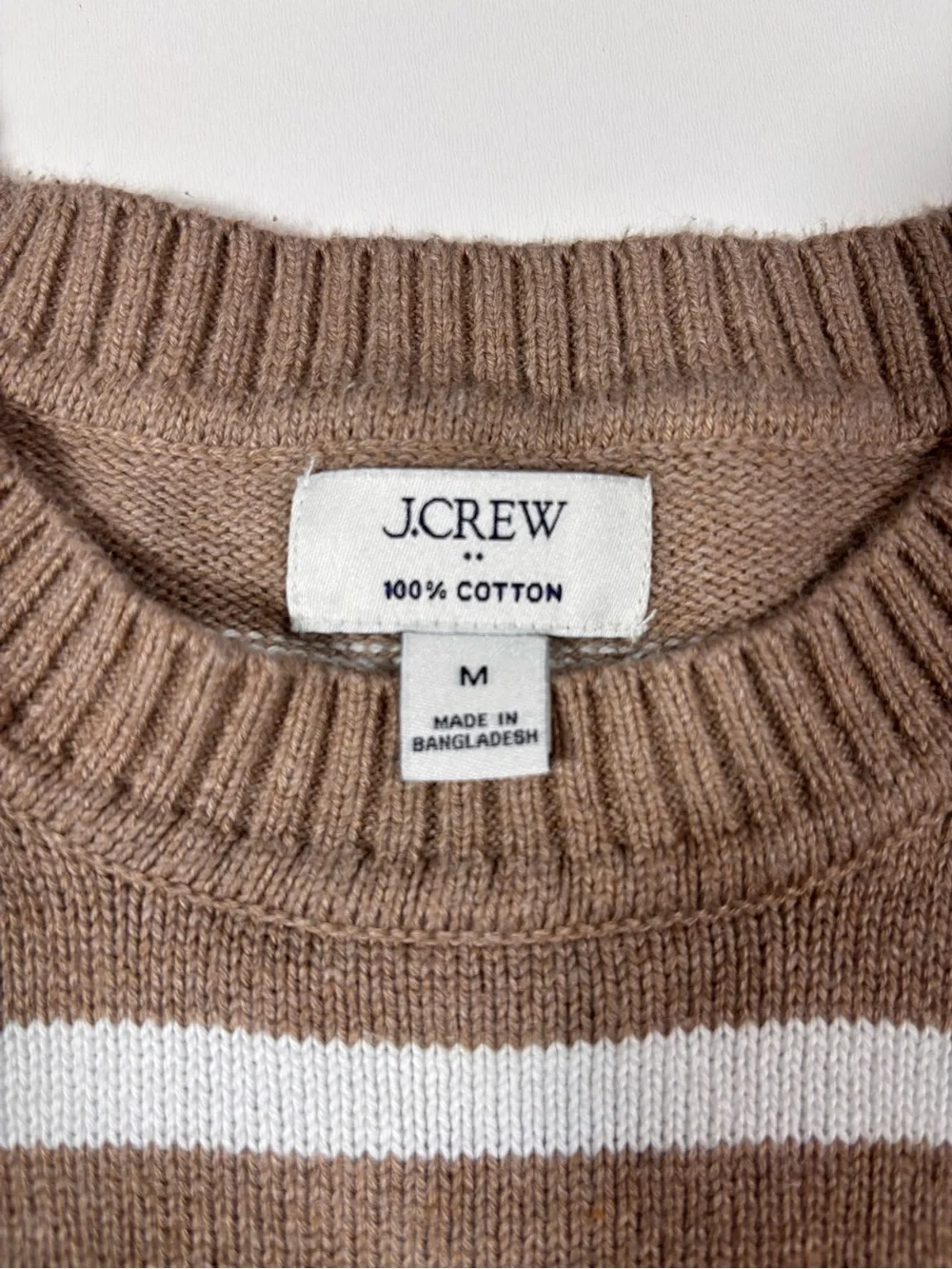 J.Crew Factory Wide Hem Striped Cotton Sweater Size Medium Tan Ivory
